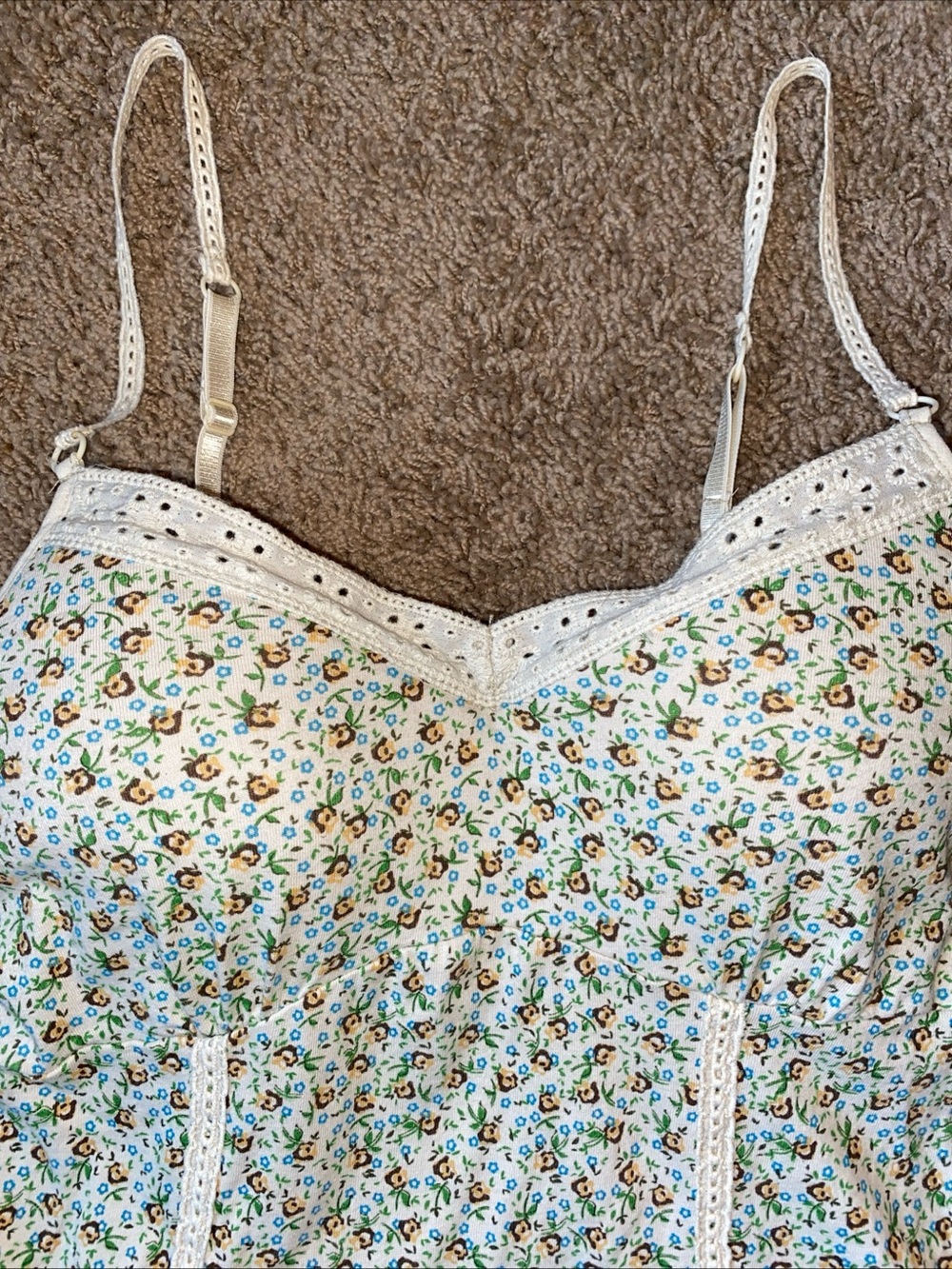 Y2K Lei 100% Cotton Floral Print Camisole Top Sz M Cottage Coquette Lace Fairy - Picture 2 of 7
